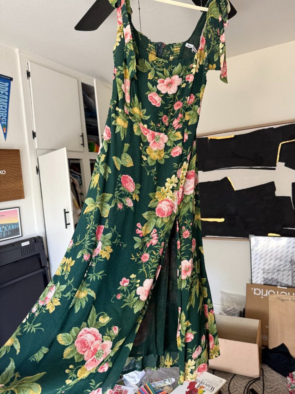 Reformation Twilight Tie-Strap Floral Midi Dress in Green - Size S